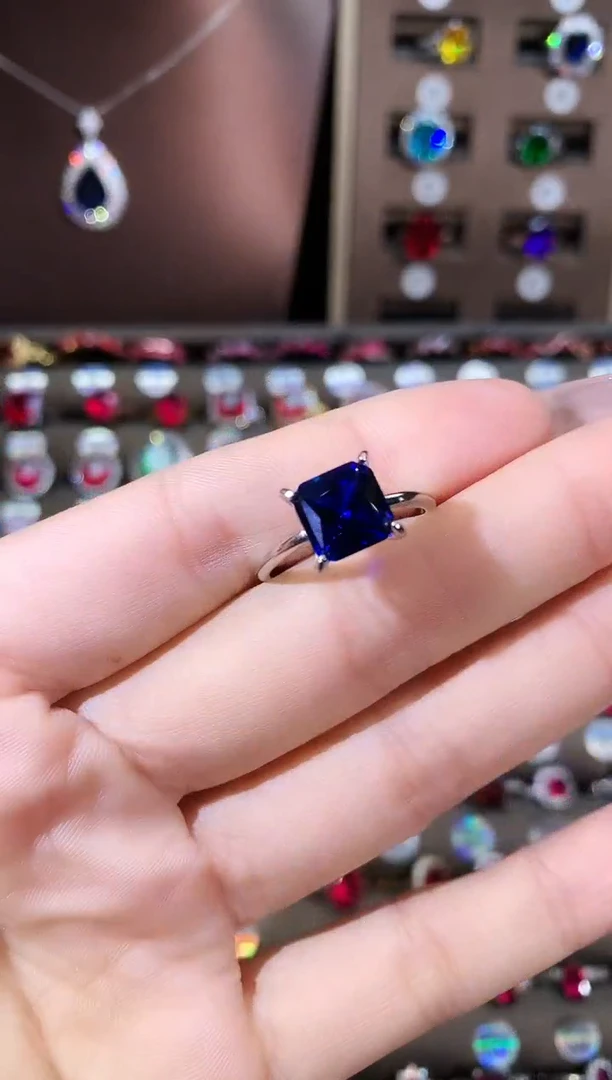 戒指蓝宝石银S925镶嵌8银色