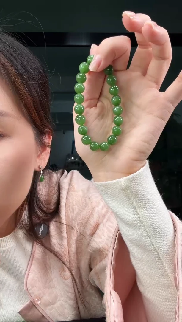 未镶嵌手串和田玉（碧玉）碧玉10mm正阳绿手串