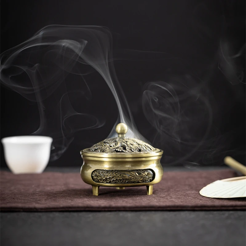 三足龙凤合金香炉家用室内香薰炉带盖家用室内持久留全季禅茶香薰