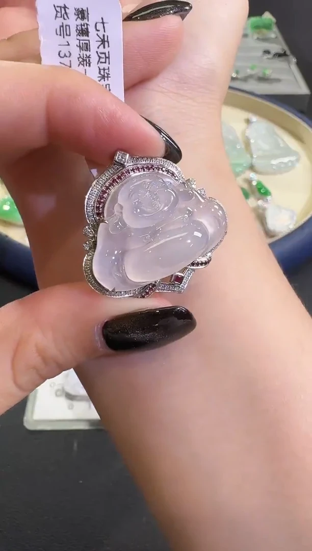 吊坠(不含链)18K金镶嵌翡翠【源头工厂】钻石镶嵌