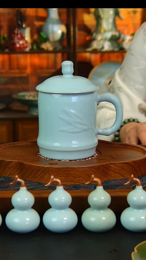 瓷片支钉烧竹节办公杯，微瑕