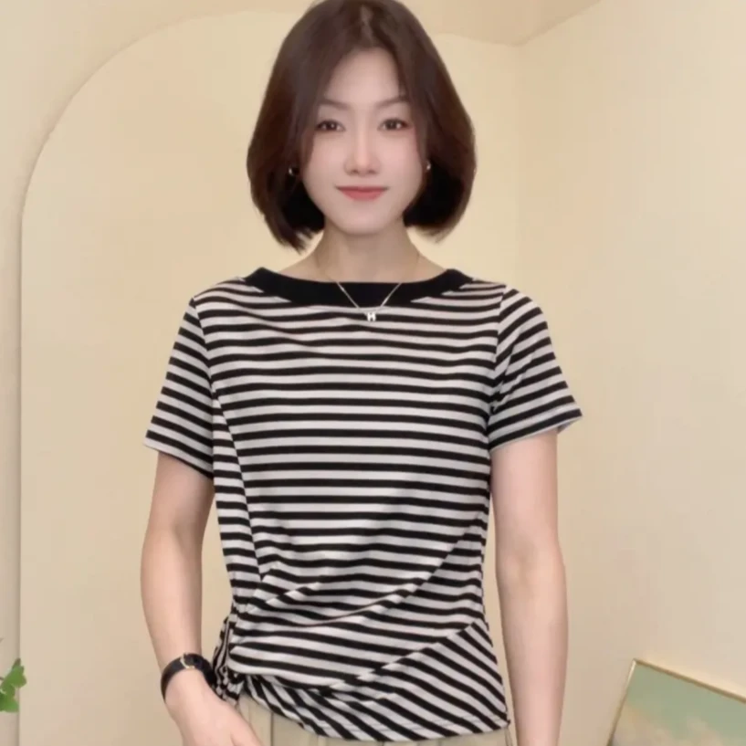 2025新品时尚洋气百搭圆领减龄显瘦短袖气质女T恤上衣