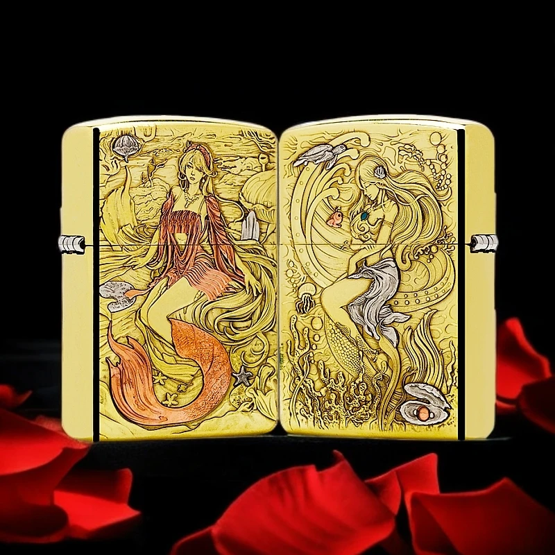 ZIPPO/之宝【美人鱼】黄铜盔甲机正品煤油打火机KF-DF