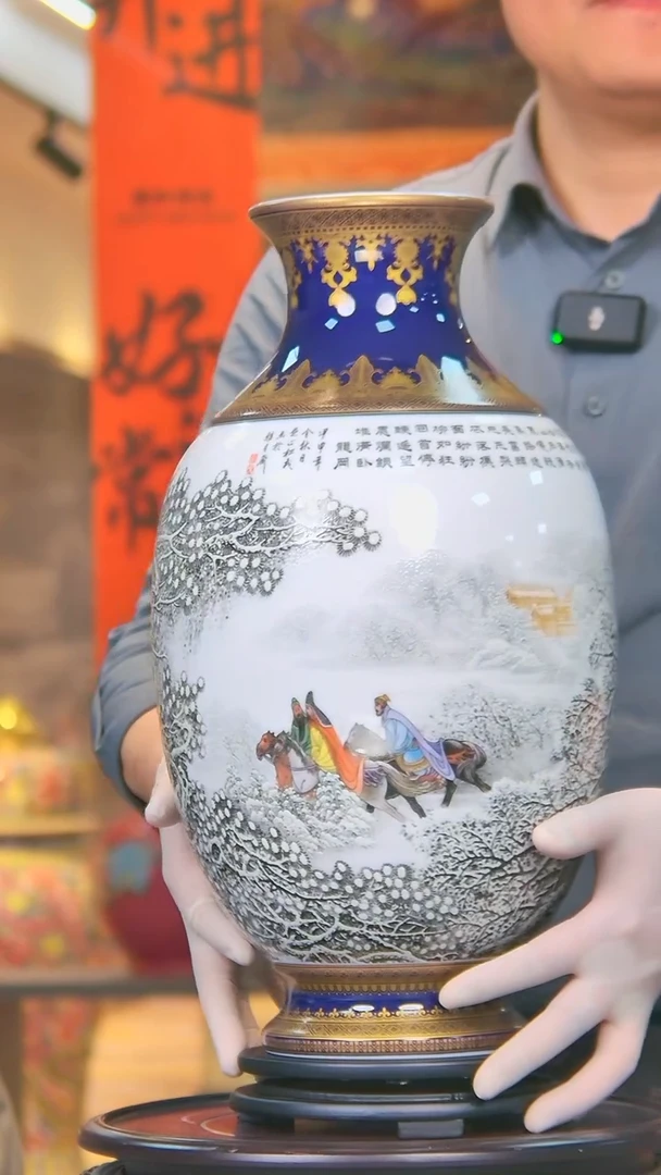【闪购商品】摆件三顾茅庐风雪访贤瓷瓶/景德镇陶瓷摆件