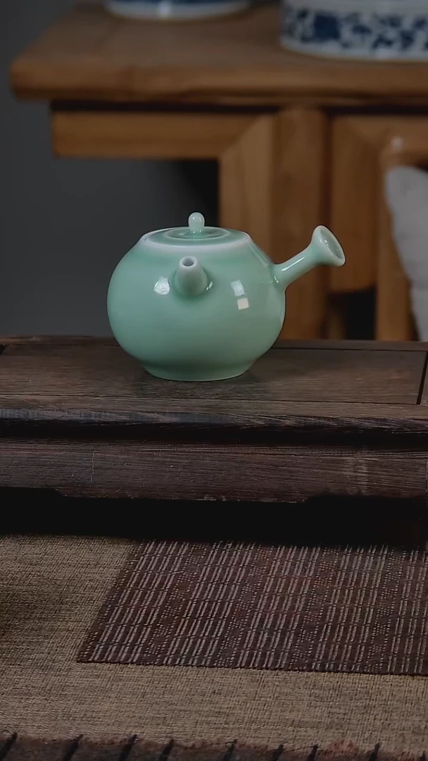 折葵非器手工手绘梅子青侧把壶