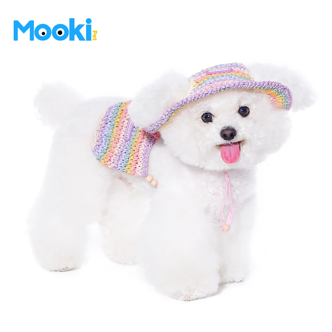 mookipet狗狗编织防晒帽子夏季小型犬约克夏比熊度假风出游包包