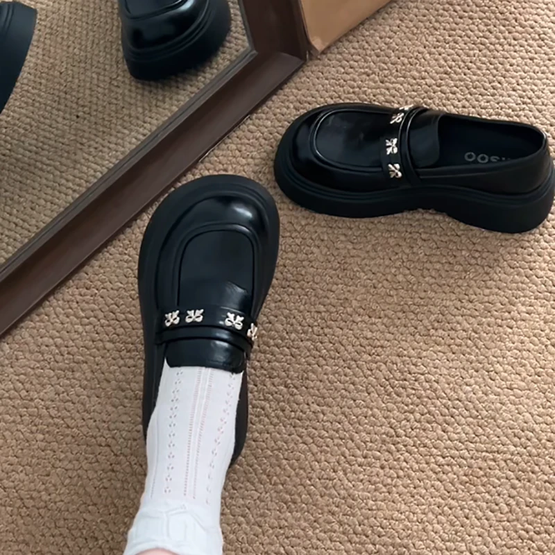 复古圆头厚底英伦风小皮鞋女2025新款秋季百搭配裙子网红乐福单鞋