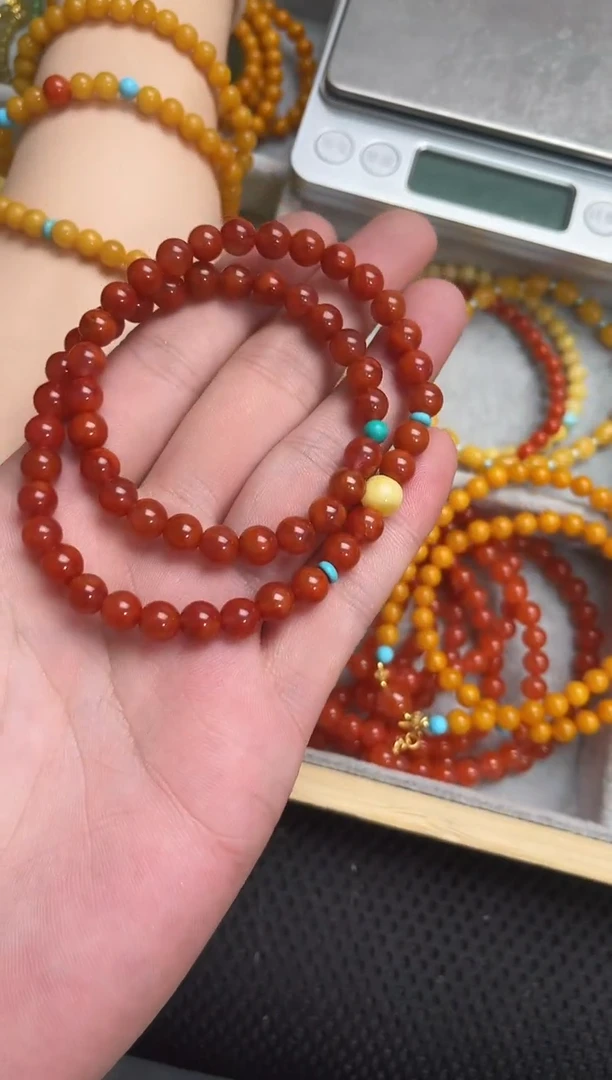 手串未镶嵌南红玛瑙火焰红双圈手串QF-B79（多样性发一）