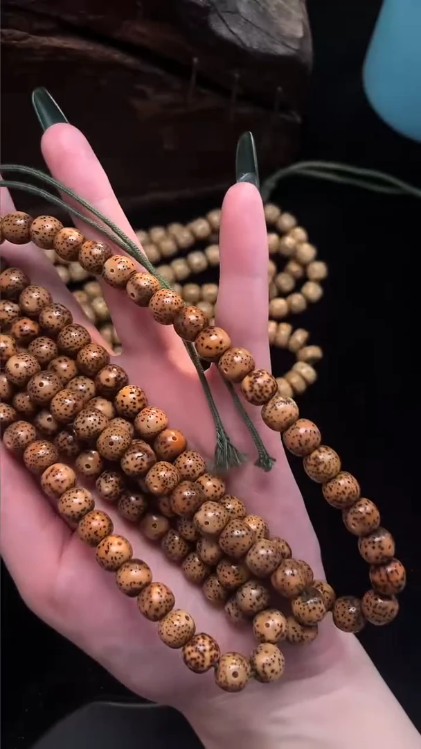 吊坠星月菩提精工级粉皮浅珀花皮桶珠长串（B）