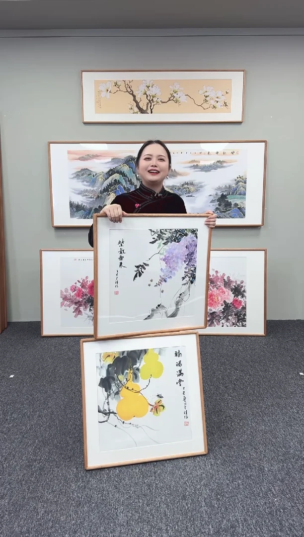 国画紫藤花60*60+葫芦60**60（一对）