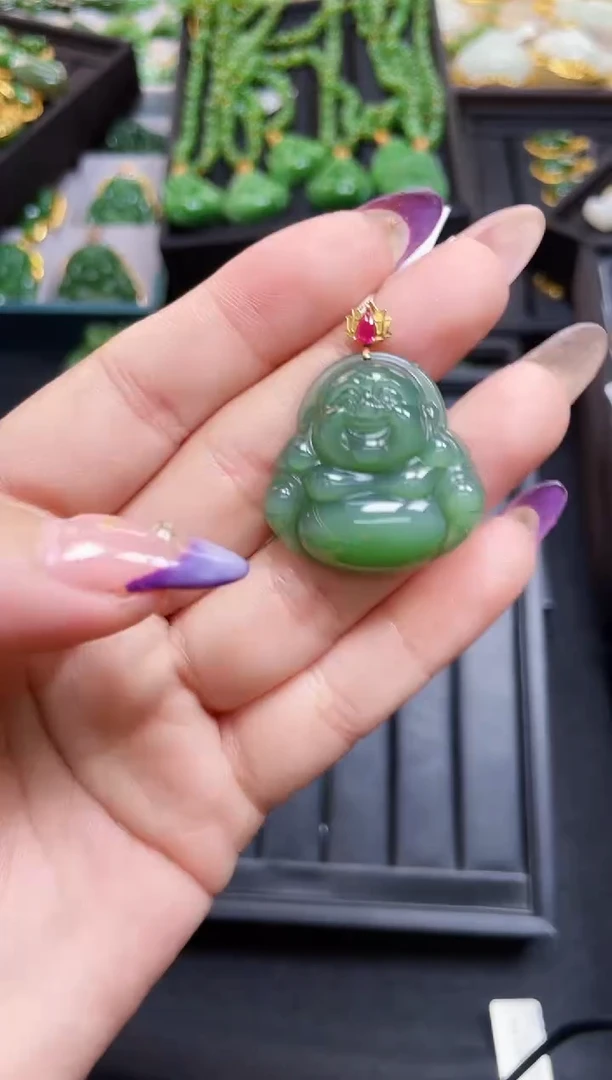 【闪购商品】和田玉吊坠18K金镶嵌30MM 多样性发一