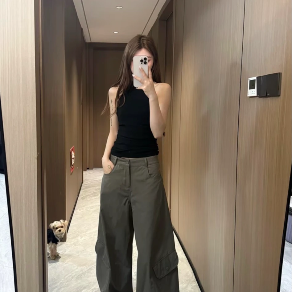 时尚潮流白色工装裤女秋季美式辣妹休闲裤宽松百搭拖地裤子1888