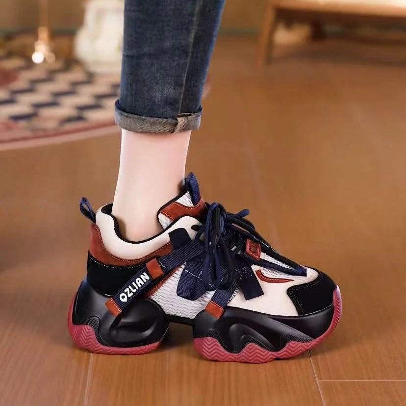 运动鞋女2025新款春夏季透气厚底气质女鞋休闲老爹鞋潮流百搭