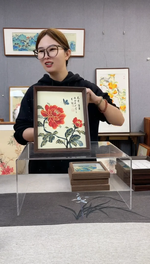 【闪购商品】国画10寸-23*29摆台书法作品-牡丹