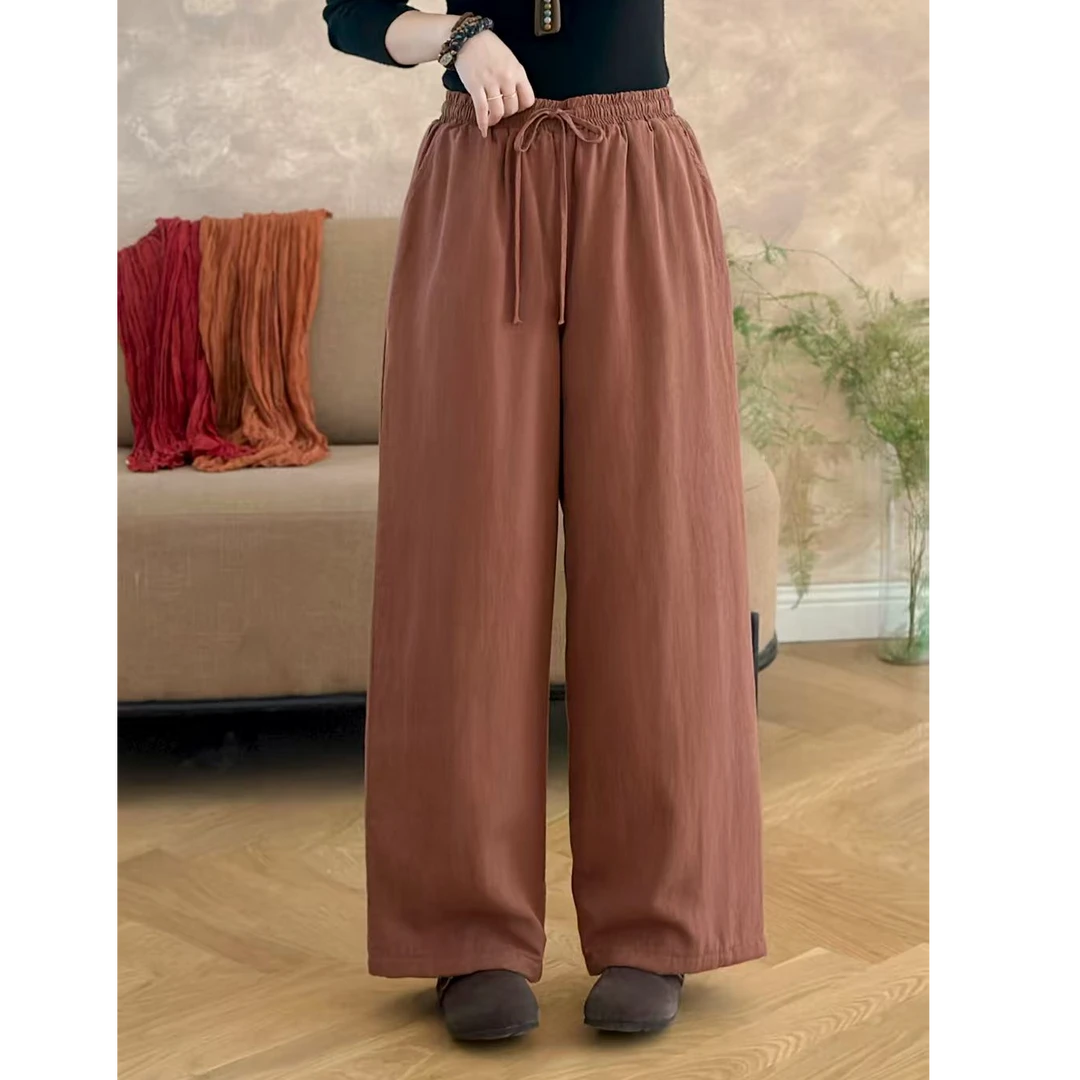 【100%汉麻】秋冬女款保暖高腰百搭休闲裤加棉长款韩版直筒裤