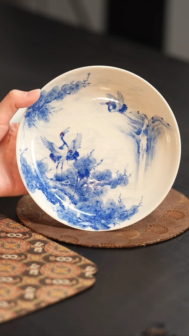 【闪购商品】杯看山柴窑青花仙鹤