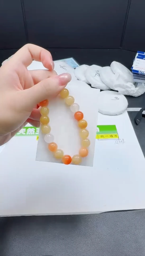 石英质玉手镯未镶嵌金丝玉小m卡10手链【花纹随机】