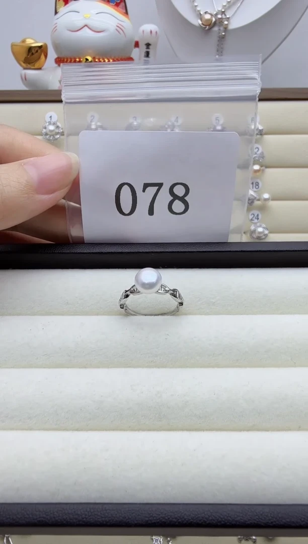 银S925镶嵌戒指淡水珍珠@***@078