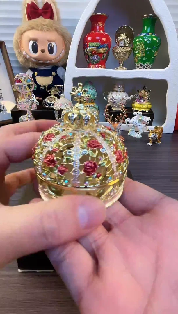 七宝烧珐琅彩首饰盒 摆件送人送礼 个人收藏  玫瑰花王冠