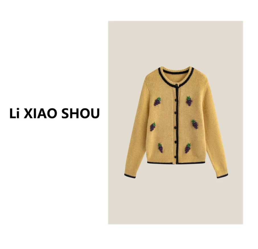 李小瘦大码女装【小葡萄】精致休闲简约刺绣圆领秋冬毛衣0124