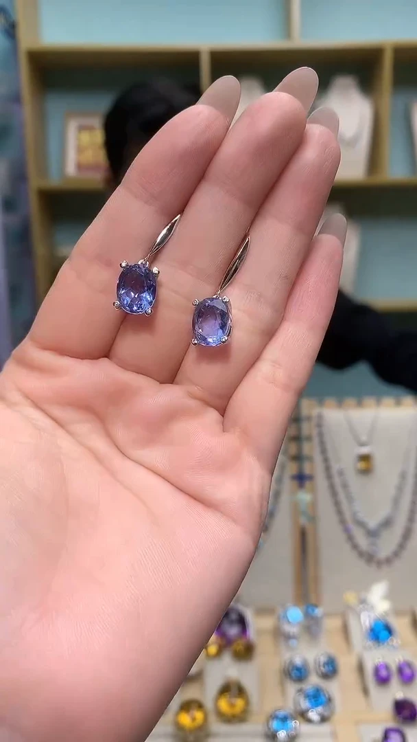 银S925镶嵌萤石耳钉【宝石世家严选】