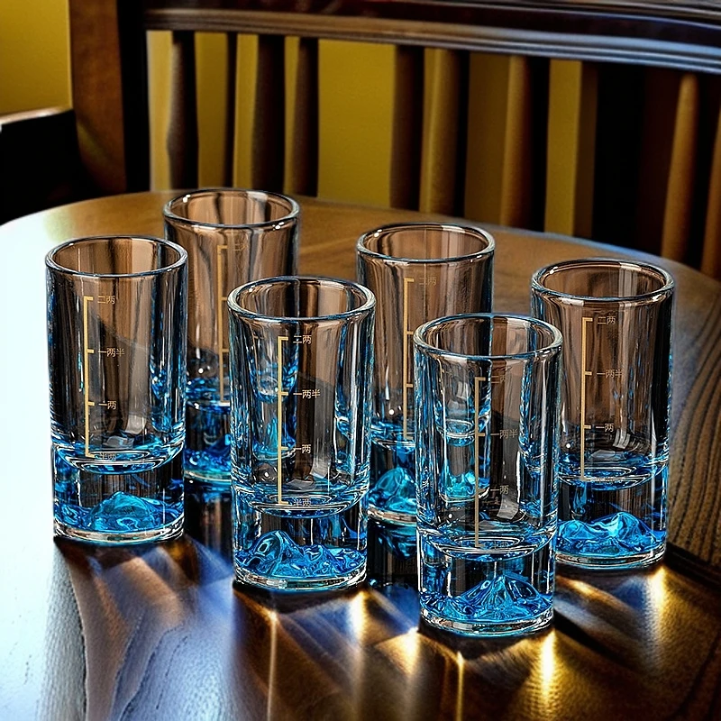 高档二两蓝山白酒杯家用蓝山杯创意冰山无铅水晶玻璃刻度酒杯礼盒