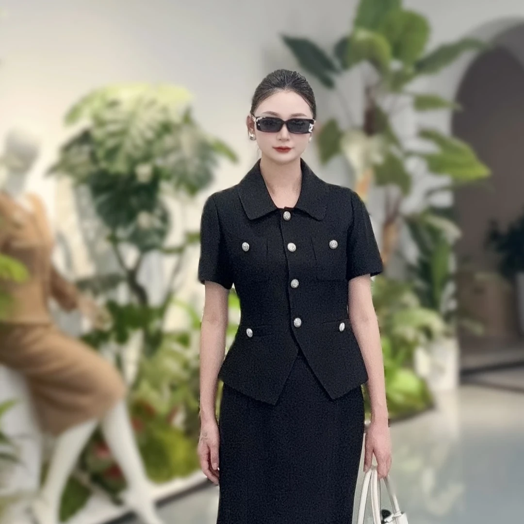 剀剀莉 夏季上新（魅影）黑色人丝鱼鳞纱高定气质显瘦外套三件套