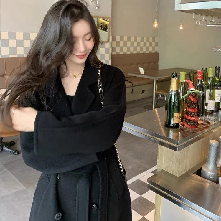 【薇哥内部自营】经典修身腰带西装外套羊毛大衣801