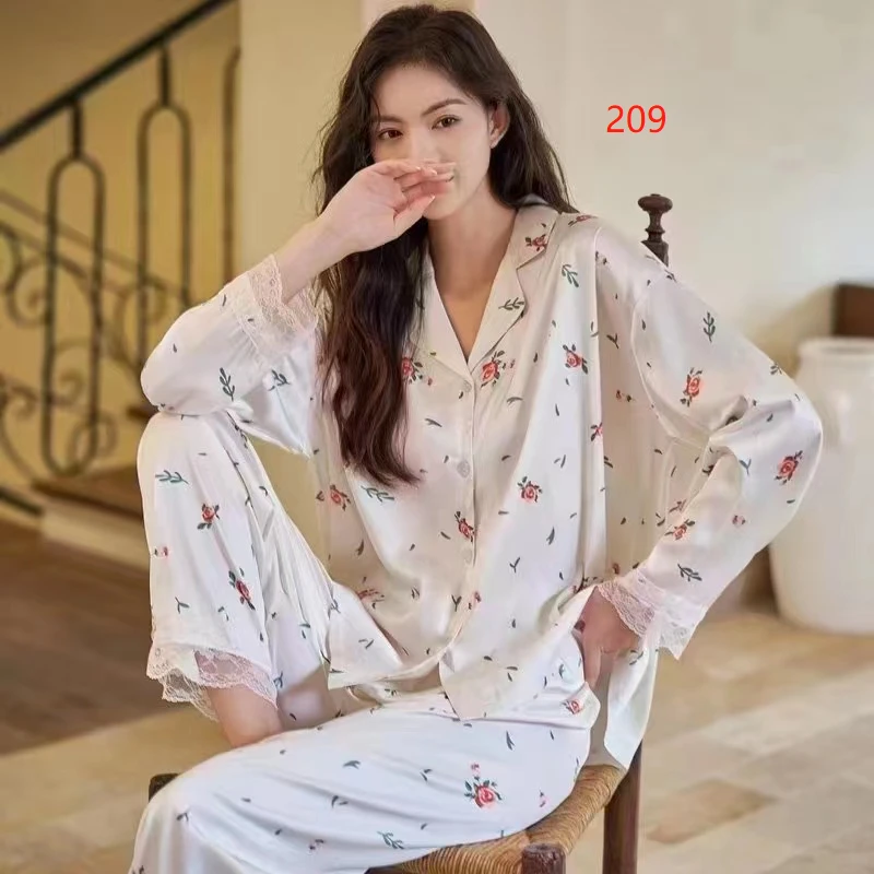 2号链接~薄款女士家居服透气睡衣长袖时尚套装夏季翻领甜美舒适