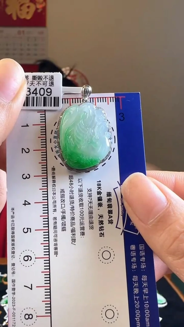 【闪购商品】翡翠颈饰18K金镶嵌DK3409冰绿发菜