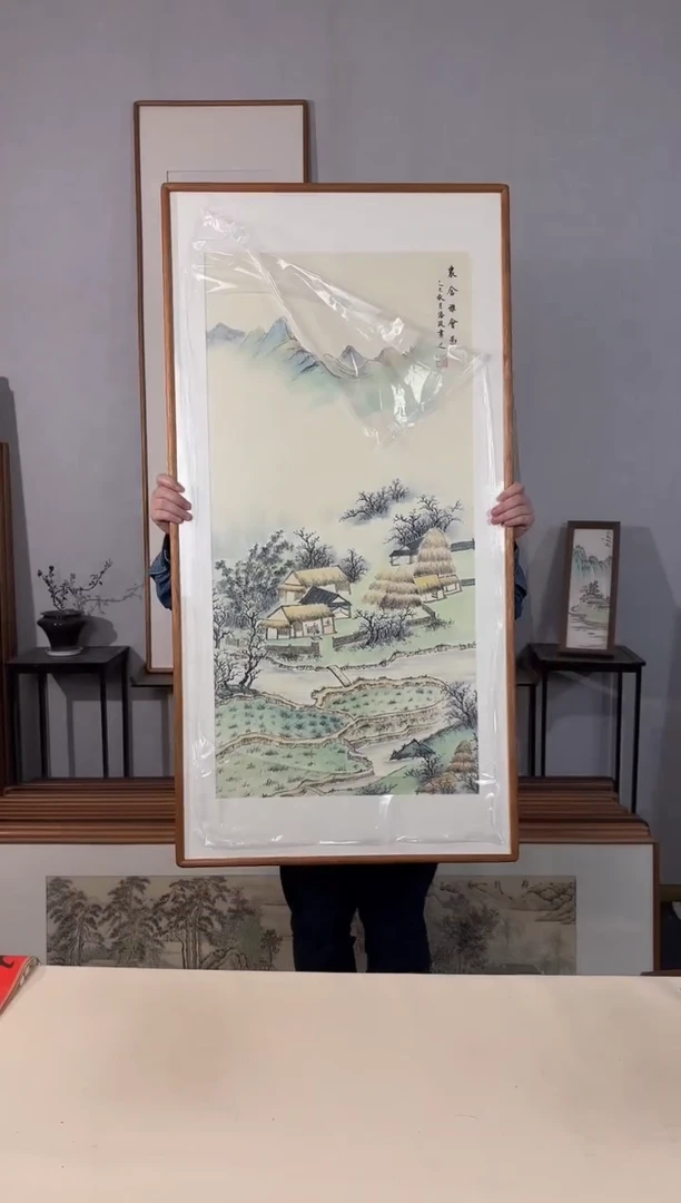 国画手绘*农舍雅会图*62*122cm带框发货