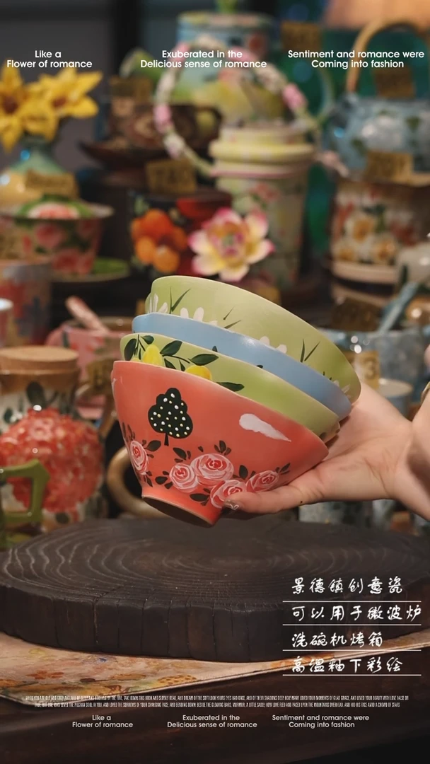 陶瓷四件套景德镇高温釉下彩绘设计师款式