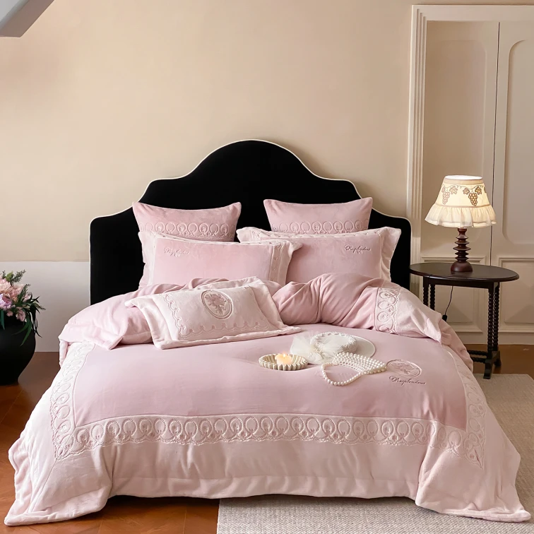 法式少女冬季加厚保暖牛奶绒四件套珊瑚绒法兰绒被套床单床上用品