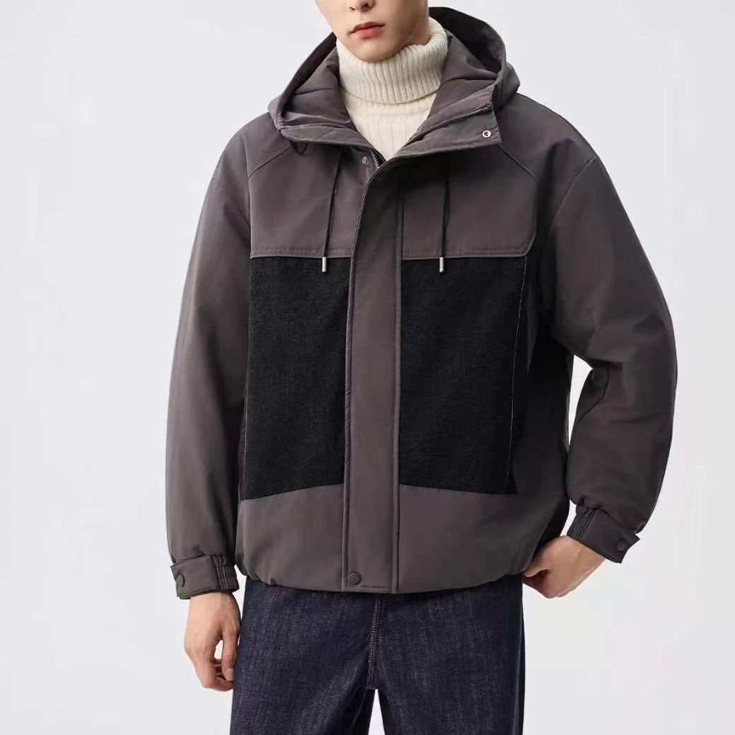 前夫哥同款【男士连帽拼接夹棉棉服】秋冬新款夹棉夹克外套W0129