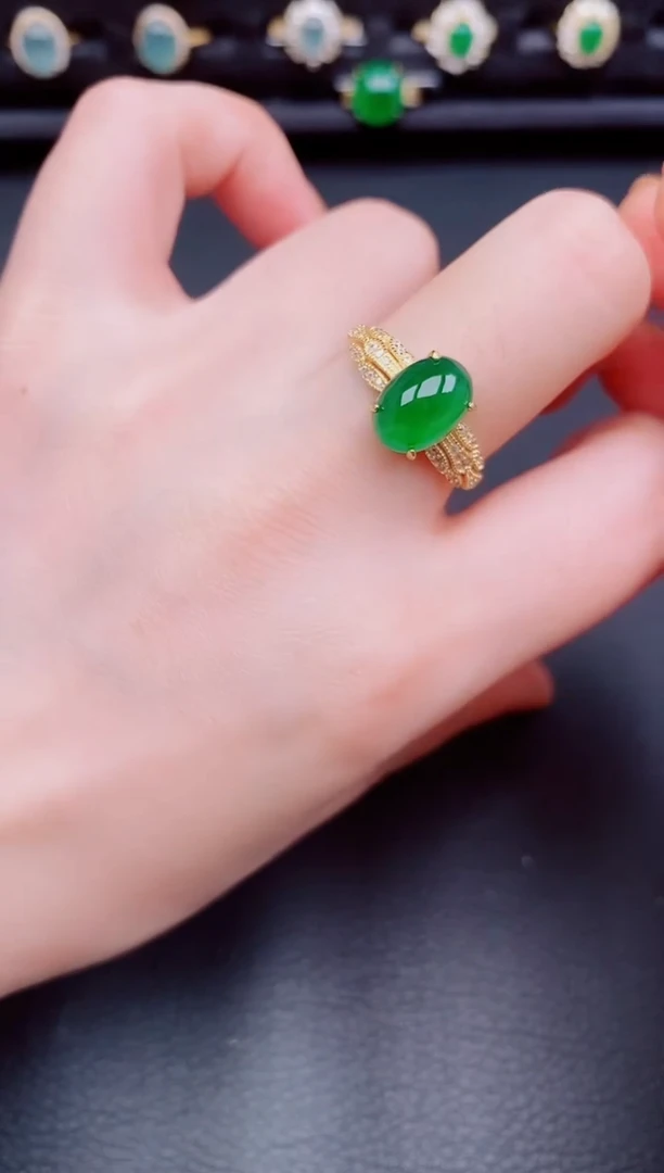 【闪购商品】翡翠戒指银S925镶嵌天然a货翡翠123