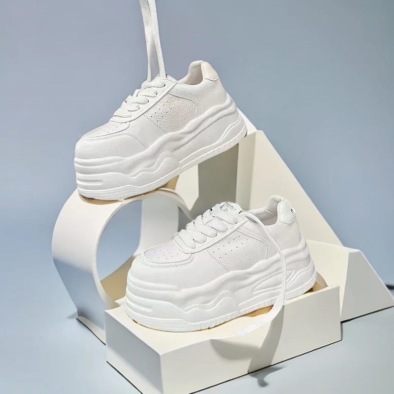 春季新款真皮7㎝厚底百搭显高小白鞋时尚小众ins韩版休闲厚底女鞋