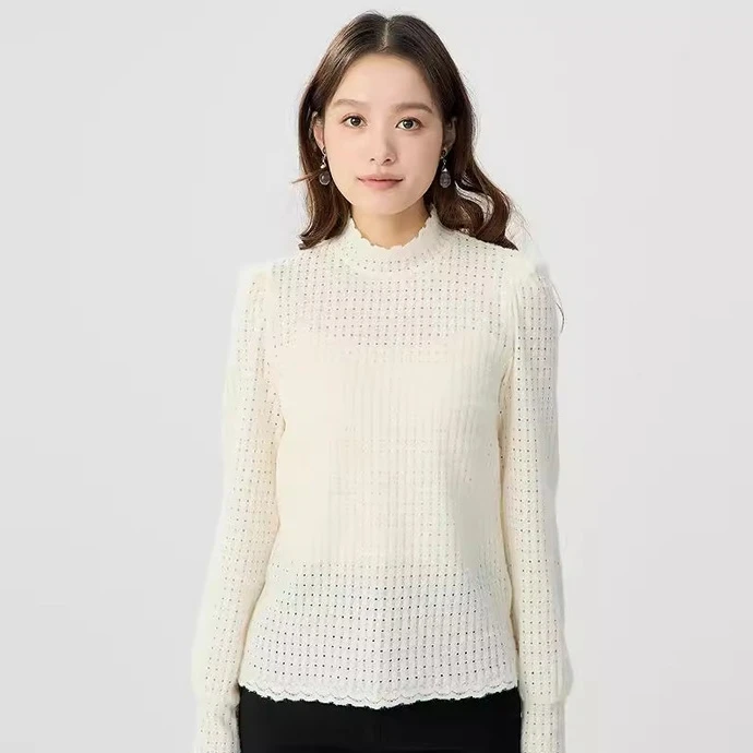 职业阿玛诗官女装2025春秋新款时尚镂空弹力法式时尚花边