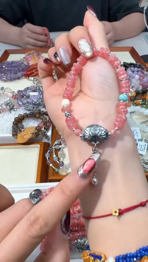 【闪购商品】菱锰矿（红纹石）手串银S925镶嵌红纹石盘珠设计款