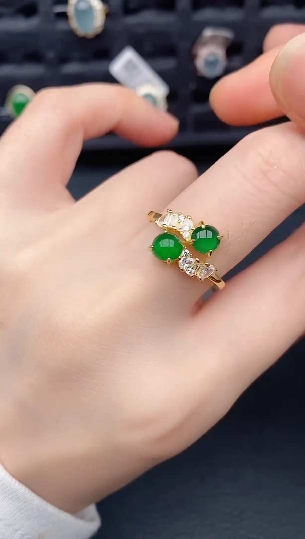 银S925镶嵌戒指翡翠天然a货翡翠464