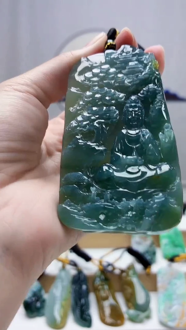 未镶嵌定制翡翠5060zm-毛货挂件山水观音41