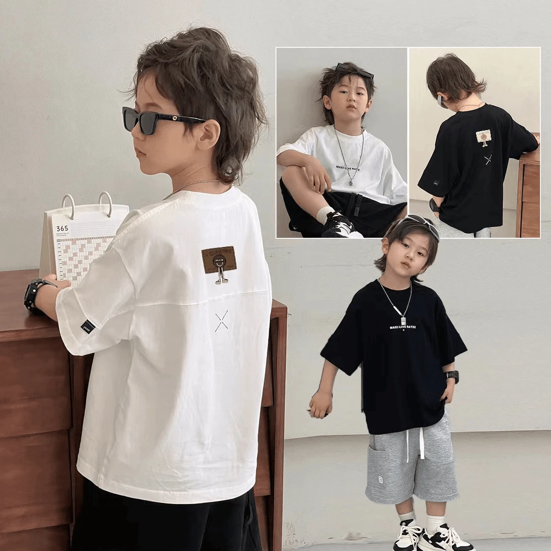 男童T恤短袖夏季薄款宽松时尚百搭韩版上衣儿童休闲半袖帅气潮酷