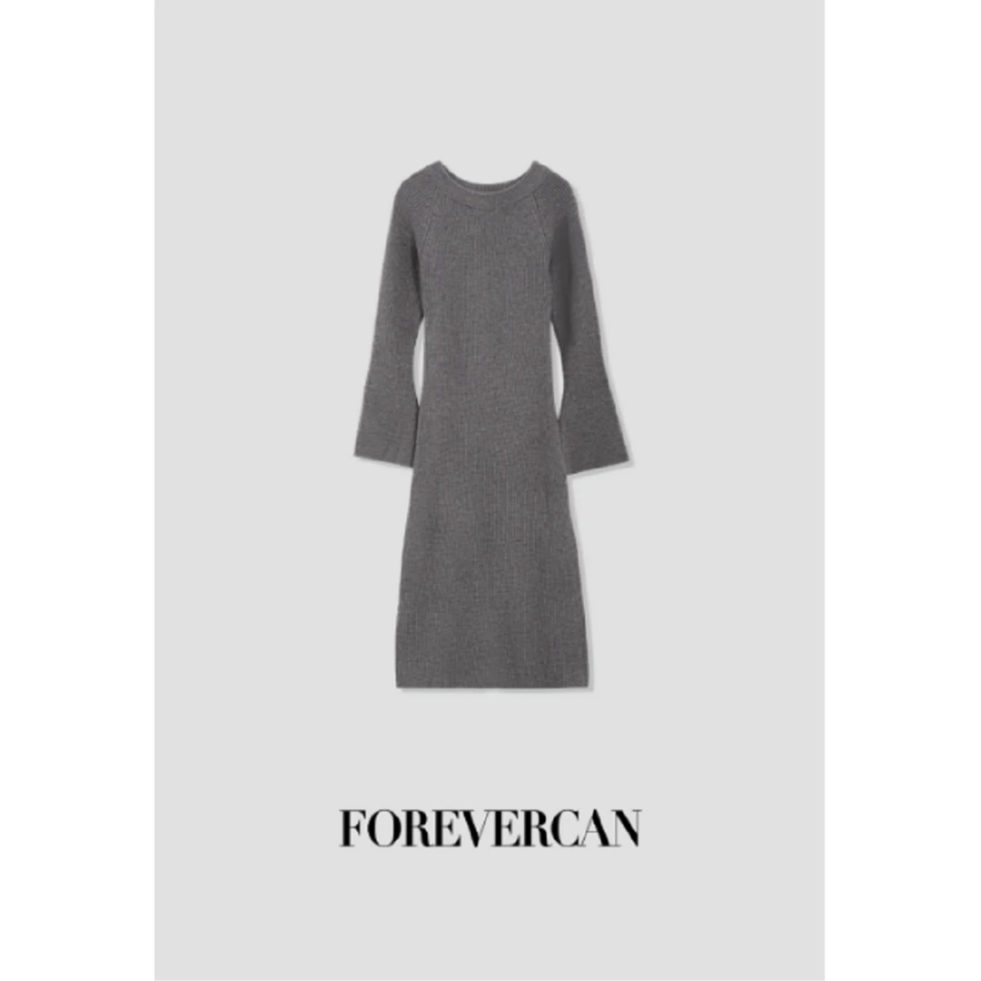 FOREVERCAN“Cozy Fit”极简慵懒风喇叭袖一字肩针织连衣裙 MY3857