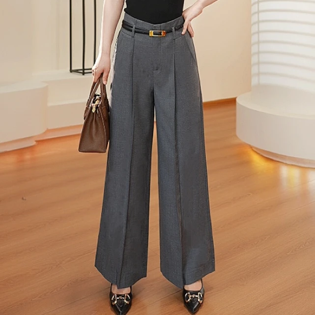 维伦多【格调幻影】羊毛阔腿裤女25早秋款款简约百搭休闲裤子C8218