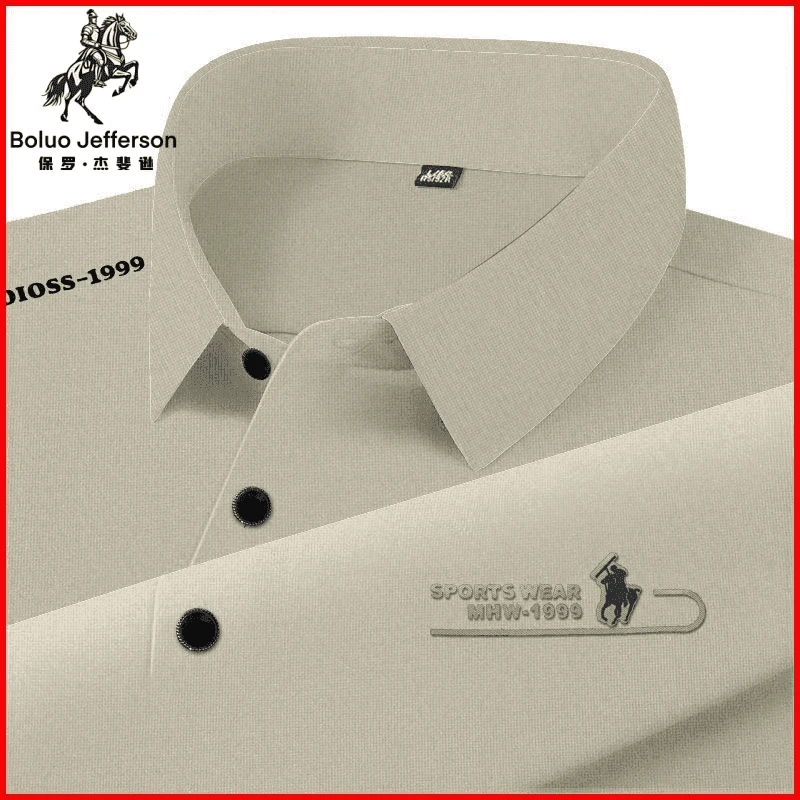 保罗杰斐逊【甄选面料】2025夏季新款短袖烫花纯色翻领polo衫休闲