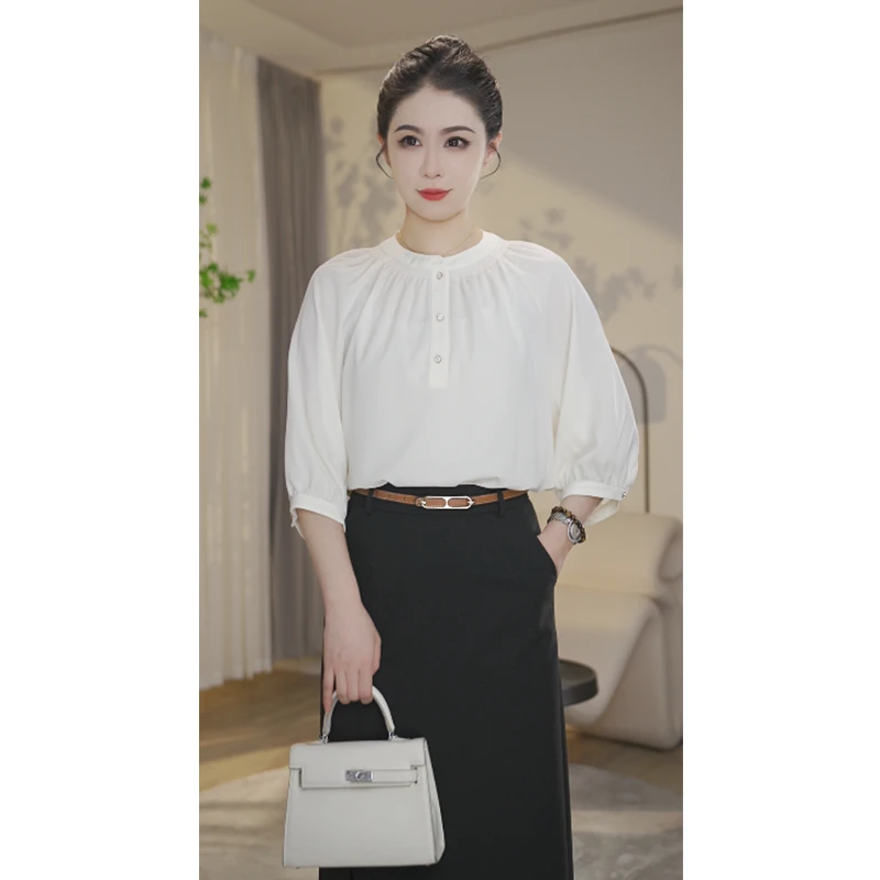 【曼曼甄选】曼贝8392203小衫女新款显瘦设计感时尚休闲百搭衬