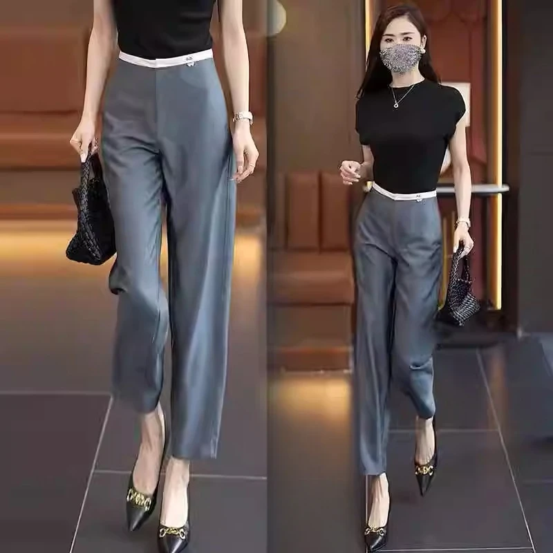 灰色小个子西装裤女2025夏季新款裤哈伦裤裤九分宽松直筒裤休闲裤