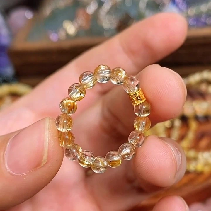 铜合金戒指 精美金色仿水晶戒指轻奢寓意招财小众串珠指环女百搭