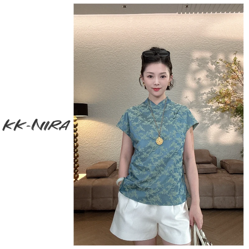 KK-NIRA 夏日新中式立领提花上衣