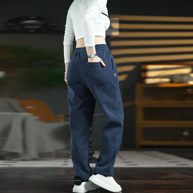 美式复古秋冬直筒运动柔软百搭时尚潮流阔腿男士纯色卫裤休闲裤男