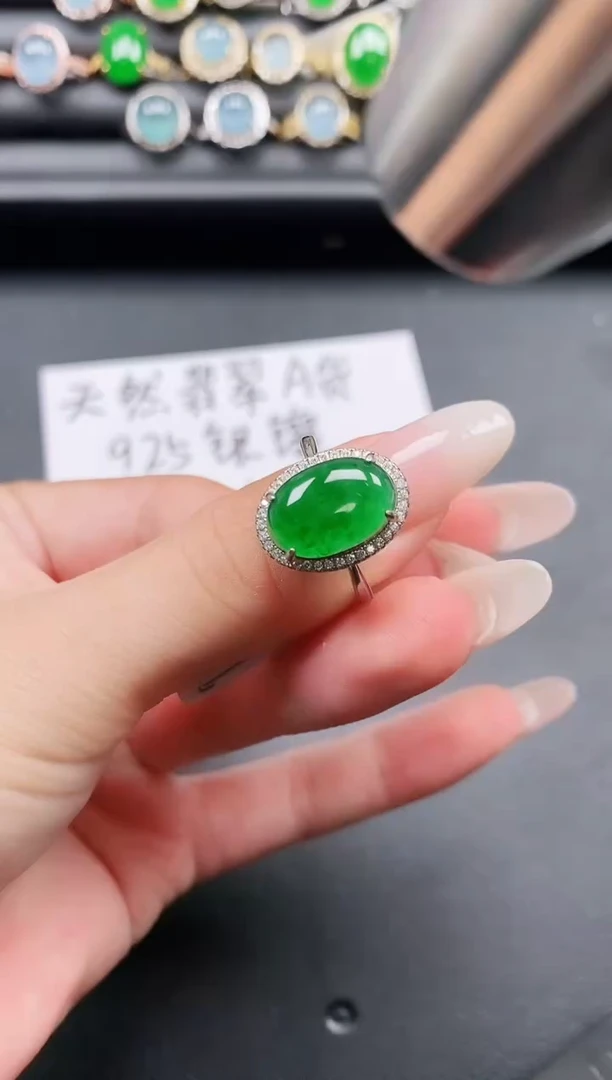 翡翠戒指银S925镶嵌111
